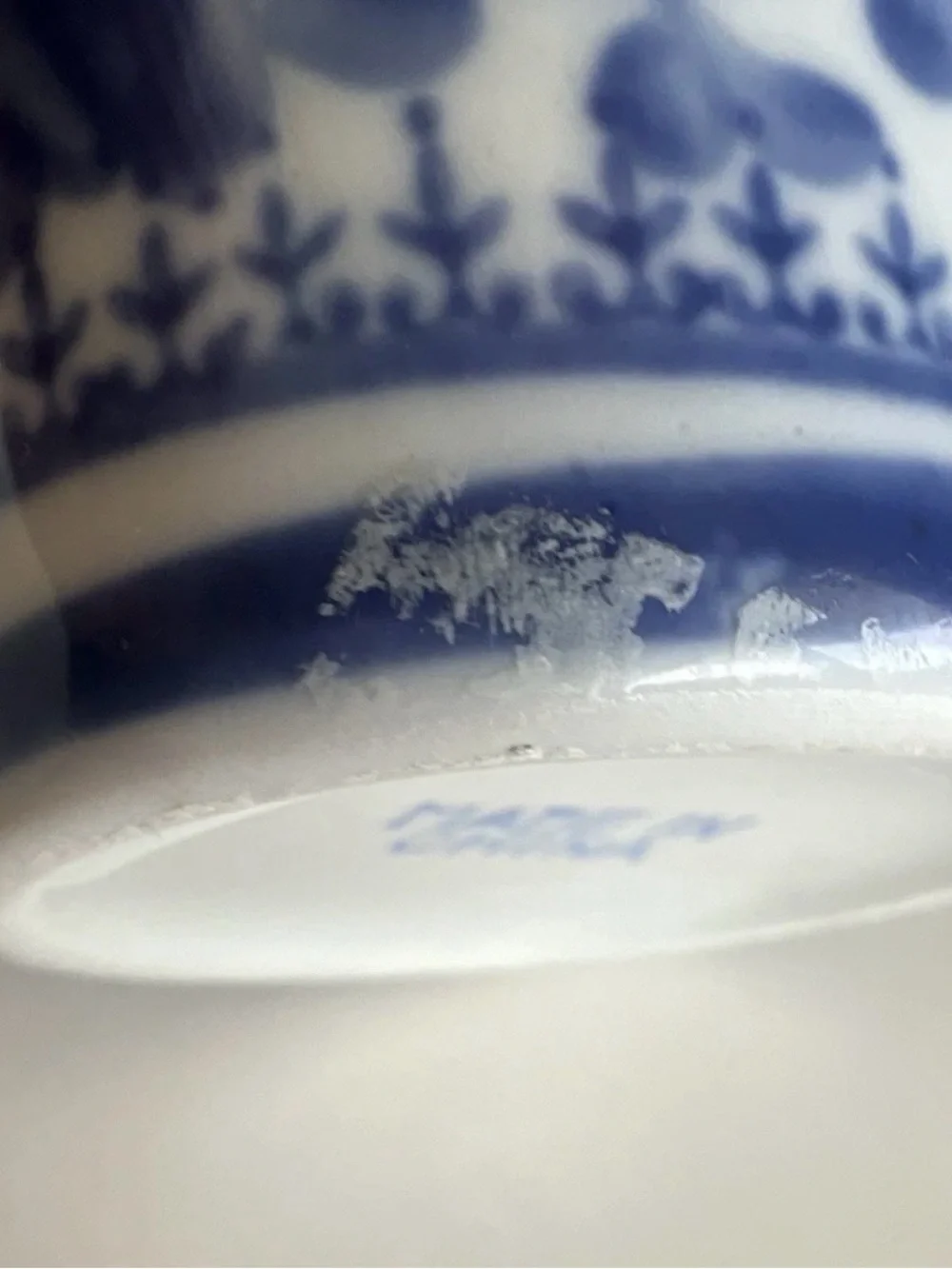 Vintage Blue White Porcelain Basket Floral Ceramic Twisted Handle Applied Leaves
